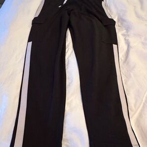 Rare peace love world cargo pants Black Pants with White Stripes
